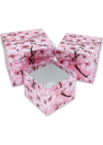 Pembe Sakura Desenli 3'lü Hediye, Kutusu Seti | Mini Kutu Seti modelleri