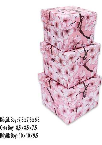 Pembe Sakura Desenli 3'lü Hediye, Kutusu Seti | Mini Kutu Seti fırsatları