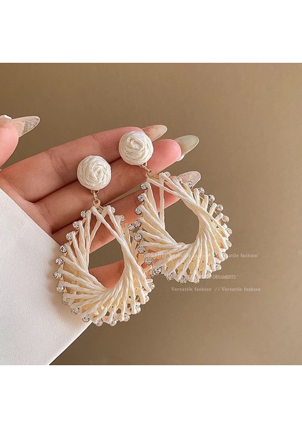 Küpeler Tatil Stili Küpeler Rafya Hasır El Yapımı Rattan Küpeler (Yurt Dışından)