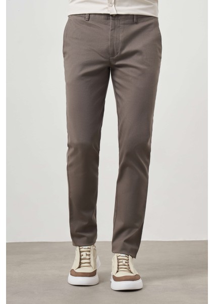 Erkek Haki Yazlık Pamuk Yan Cep Slim Fit Chino Pantolon