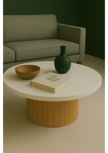 Modern Kalın Kenarlı (36 mm Kalınlıklı) Yuvarlak Orta Sehpa