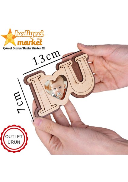 Ahşap I Love You Fotoğraflı Magnet - 7 x 10 cm - Outlet