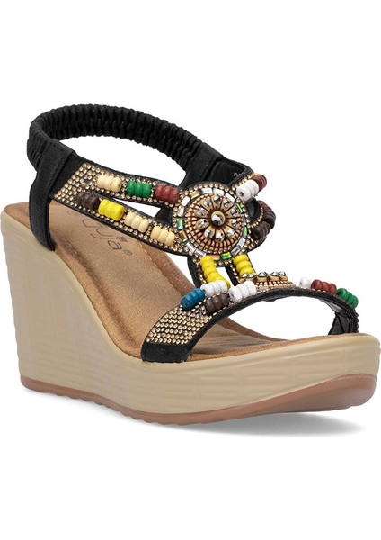 25Y155-1 Kadın Taşlı Dolgu Topuk Sandalet Siyah fiyatları