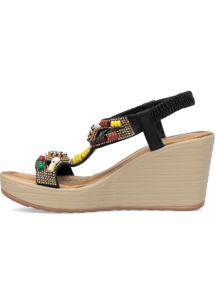 25Y155-1 Kadın Taşlı Dolgu Topuk Sandalet Siyah modelleri