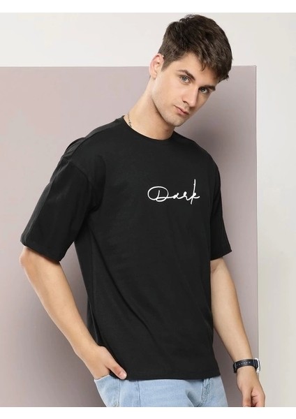 Erkek Baskılı Oversize T-Shirt - Siyah