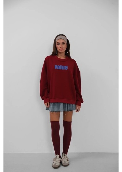 Baskılı Sıfır Yaka Oversize Sweatshirt