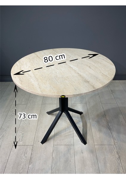 Hey Saray Traverten Yuvarlak Mutfak Yemek Masası Balkon Masası Metal Siyah Ayak 80 cm fırsatları