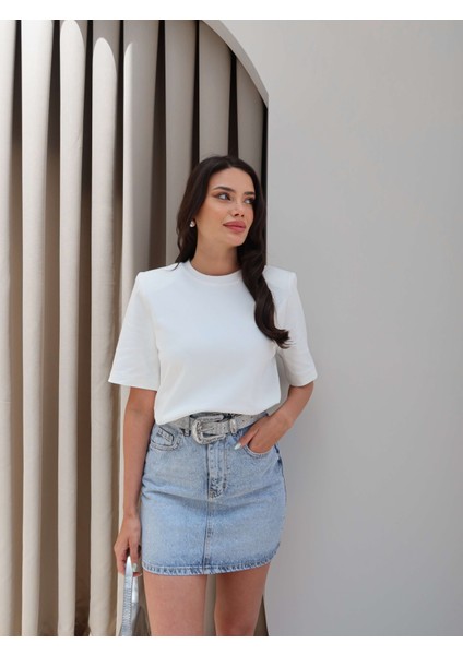 Taş Detaylı Denim Etek