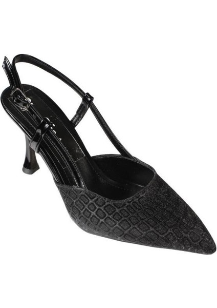 Yazkış Kadı Gümüş Altın Siyah Ince 8cm Topuklu Önü Kapalı Arkası Açık Abiye Düğün Ayakkabısı