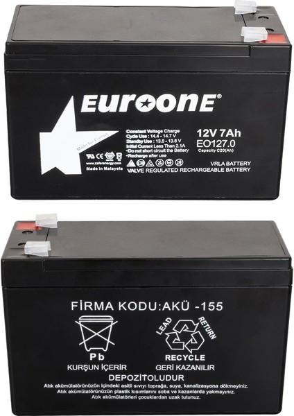 Euroone EO127.0 12 Volt - 7 Amper Akü (150 x 65 x 90 Mm) (4887) fiyatları