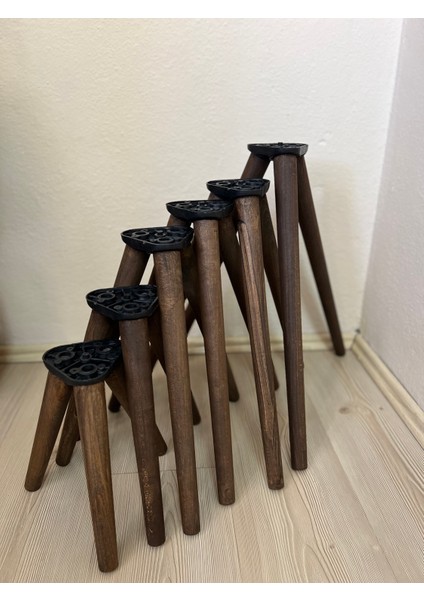 Koyu Meşe 38 cm Konik Ahşap Mobilya Ayağı – 3’ Adet Ahşap Ayak (Koltuk, Puf, Tv Ünitesi, Dresuar, Orta Sehpa Için – Girişli Bağlantı Aparatı Dahil)