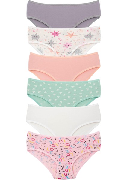 Kız Çocuk Pamuklu Renkli Baskılı Külot 6'lı Paket Karışık Renkli
