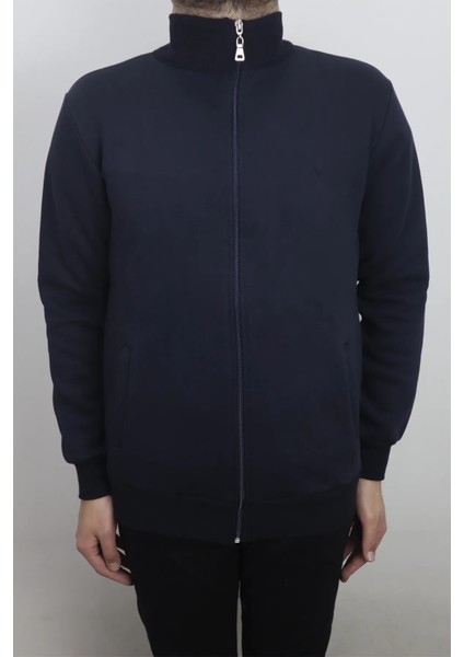 Fistan Store Erkek Düz Spor Dar Kalıp Hakim Yaka 3 Iplik Şardonlu Fermuarlı Kışlık Sweat