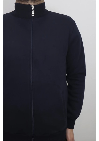 Fistan Store Erkek Düz Spor Dar Kalıp Hakim Yaka 3 Iplik Şardonlu Fermuarlı Kışlık Sweat