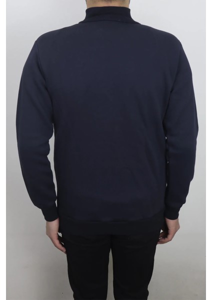 Fistan Store Erkek Düz Spor Dar Kalıp Hakim Yaka 3 Iplik Şardonlu Fermuarlı Kışlık Sweat