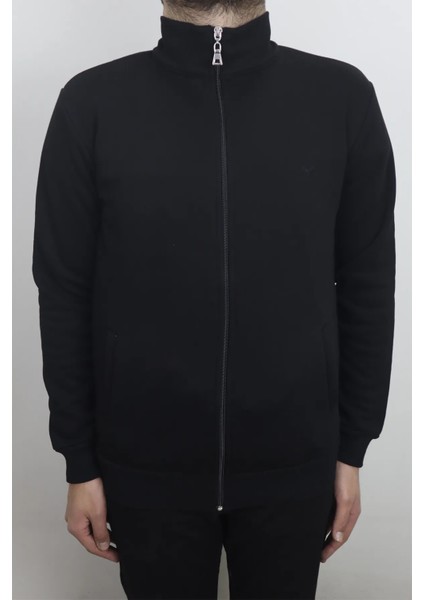 Fistan Store Erkek Düz Spor Dar Kalıp Hakim Yaka 3 Iplik Şardonlu Fermuarlı Kışlık Sweat