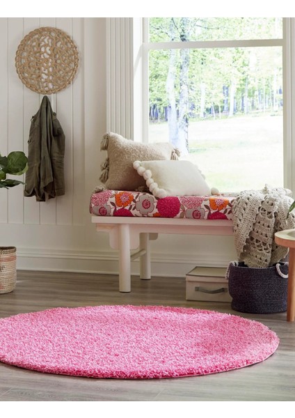 Soft Shaggy 100X100 Daire Kaymaz Taban Salon Oturma Odası Çocuk Odası Halısı