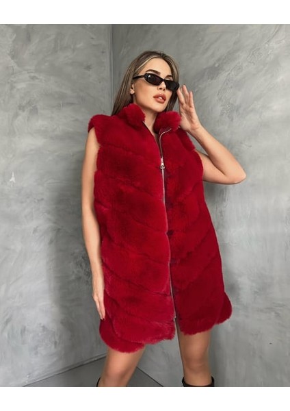 Kırmızı Renk Kesik Kürk Yelek fiyatları