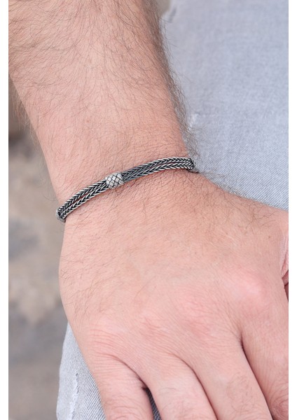 1000 Ayar Kazaziye Gümüş Oksitli Bileklik (Unisex) 201024154