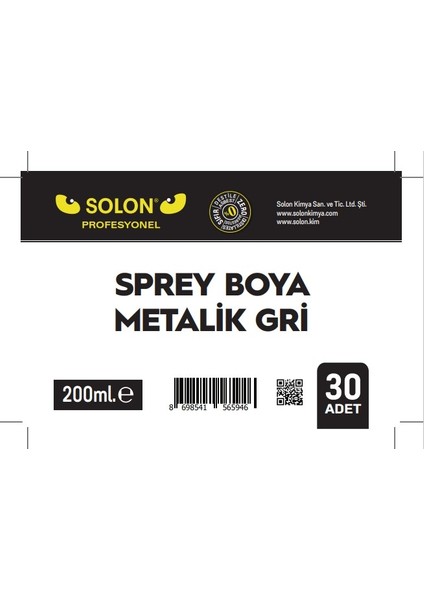 30 Adet (1 Koli) Sprey Metalik Gri 200 Ml.