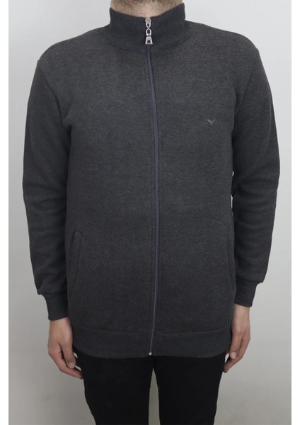 Fistan Store Erkek Düz Spor Dar Kalıp Hakim Yaka 3 Iplik Şardonlu Fermuarlı Kışlık Sweat