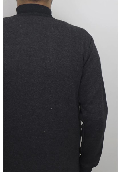 Fistan Store Erkek Düz Spor Dar Kalıp Hakim Yaka 3 Iplik Şardonlu Fermuarlı Kışlık Sweat