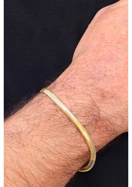 925 Ayar Gümüş Gold Kaplama Yılan Derisi Model Ezme Zincir Kolye ve Bileklik Kombini 201024152 fırsatları