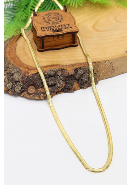 925 Ayar Gümüş Gold Kaplama Yılan Derisi Model Ezme Zincir Kolye ve Bileklik Kombini 201024152 indirimleri