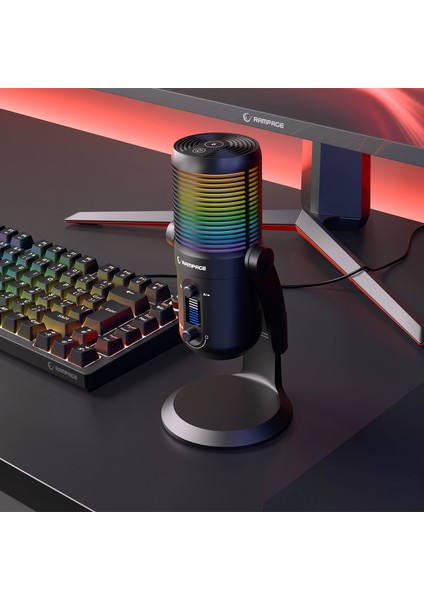 Diyez Rgb Ses Göstergeli Mikrofon Masaüstü Mikrofon Oyuncu Mikrofonu Yayıncı Mikrofonu Youtuber Mikrofon