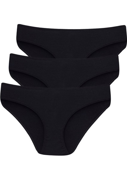 Kız Çocuk Külot Siyah 3'lü Paket %100 Pamuklu