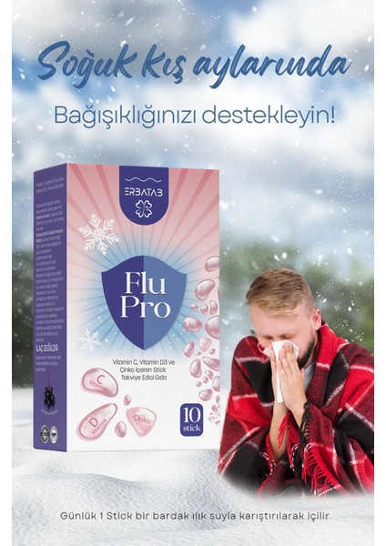 Flu-Pro Vitamin C Vitamin D3 Çinko ve Karamürver Ekstresi 10 Stick