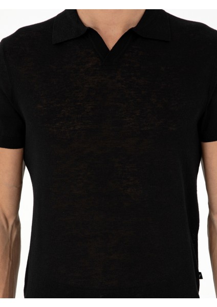 Erkek Siyah Slim Fit Polo Yaka Triko T-Shirt 50303284-VR046