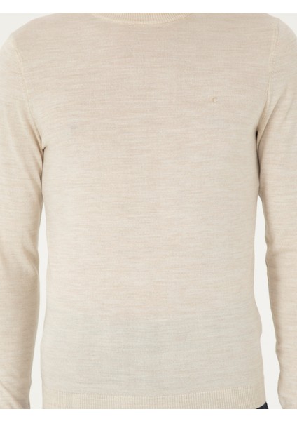 Erkek Bej Slim Fit Basic Kazak 50296402-VR011