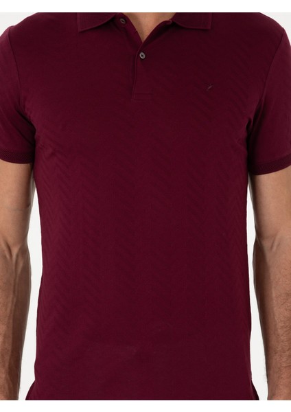Erkek Bordo Slim Fit %100 Pamuk Polo Yaka T-shirt 50300721-VR014