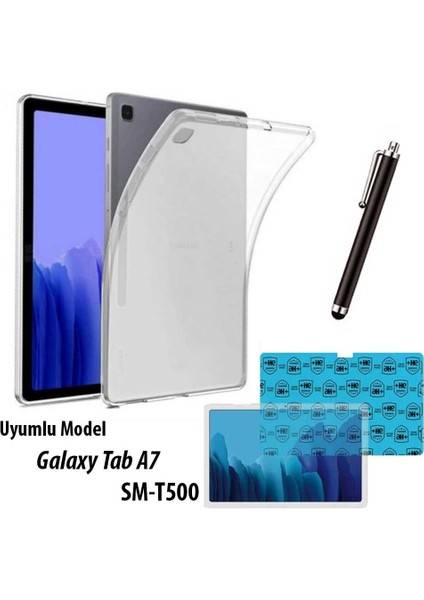 Samsung Galaxy Tab A7 T500 / T505 / T507 Uyumlu Şeffaf Kılıf Cam Kalem Set