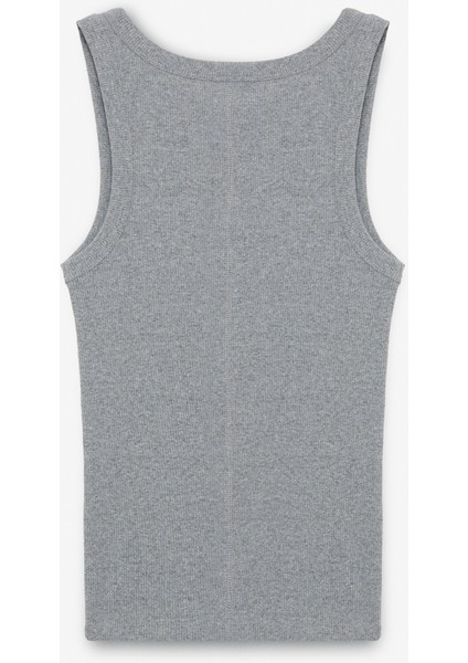Lıllesol Kadın Fitilli Görünümlü Slim Fit Vücuda Oturan Havuz Yakalı Pamuklu Basic Antrasit Atlet