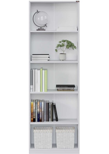 Modern 5 Raflı Kitaplık - Beyaz 64X182X26 cm