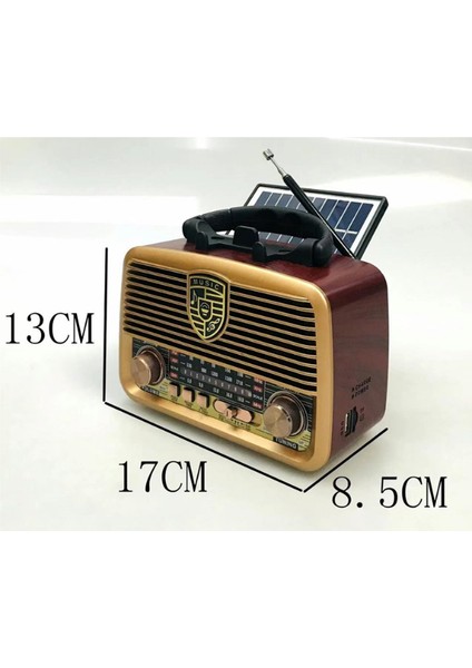 RX-BT1110S Retro Radyo Solar Enerjili, Bluetooth, Usb, Fm/am/sw Kahverengi