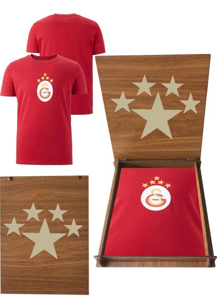 Orijinal 5 Yıldız Kırmızı T-Shirt 5 Yıldız Ahşap Kutulu
