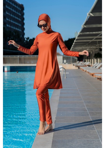 Rukomayo Taba Renk Balıkçı Yaka Lycra ( Su Itici ve Çabuk Kuruyan ) Kumaş Tesettür Mayo fiyatları