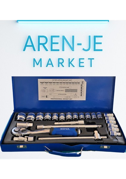 Aren-Je Nova 24 Parça 1/2” Lokma Takımı – Cırcırlı Kol & Taşıma Kutulu
