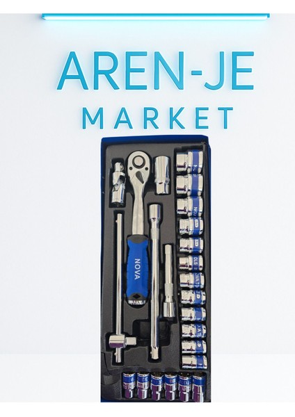 Aren-Je Nova 24 Parça 1/2” Lokma Takımı – Cırcırlı Kol & Taşıma Kutulu