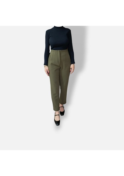 Haki Slim Fit Yüksek Bel Pantolon