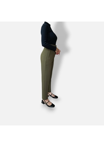 Haki Slim Fit Yüksek Bel Pantolon