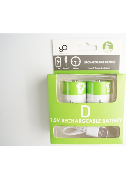 USB Şarjlı D Pil 2 Li Set 1.5V 12000MAH Lityum Şarjlı D Pil Batarya 1200 Şarj Döngüsü