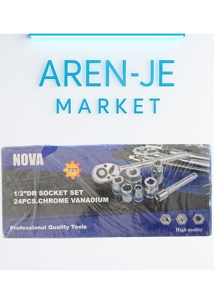 Aren-Je Nova 24 Parça 1/2” Lokma Takımı – Cırcırlı Kol & Taşıma Kutulu