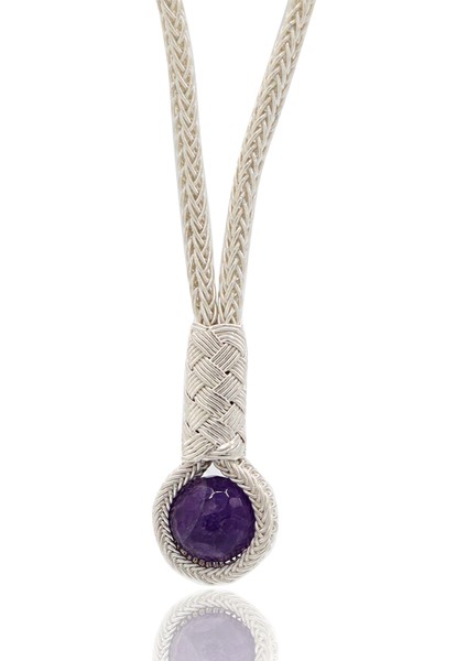 Ametist Taşlı 1000 Ayar Kazaziye Gümüş Gerdanlık Kadın Kolye 201024113
