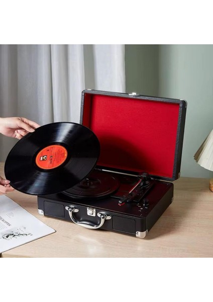 Nostaljik Pikap Hoparlörlü Çantalı Pikap Vintage Plak Çalar Bluetooth/aux In/rca/ 1800HAH Pil