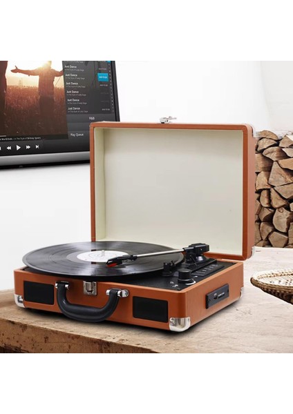 Nostaljik Pikap Hoparlörlü Çantalı Pikap Vintage Plak Çalar Bluetooth/aux In/rca/ 1800HAH Pil