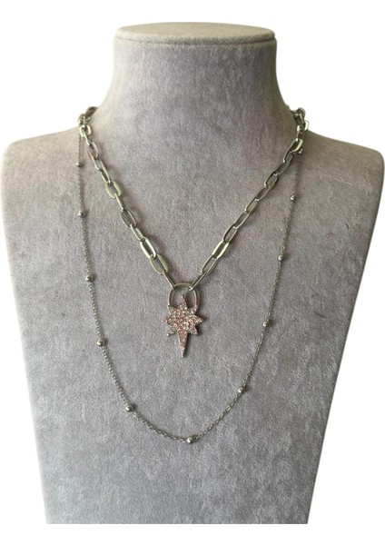 Ikili Kuzey Yıldızı Taşlı Bijuteri Kolye